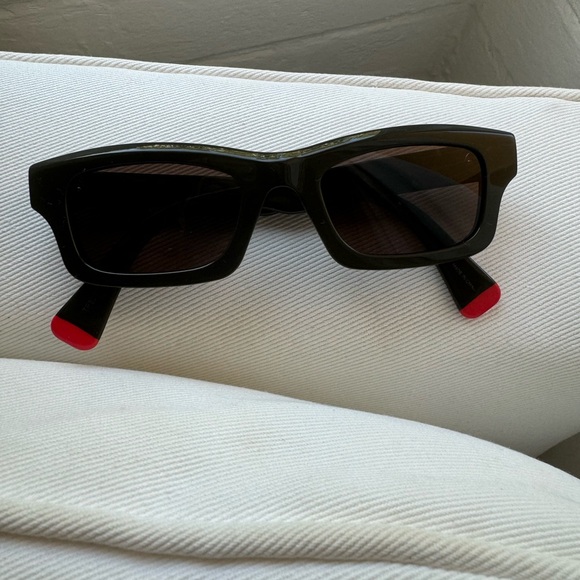 Kenzo AKA Narrow Rectangular Sunglasses in Shiny Dark Green/Brown - Picture 7 of 7